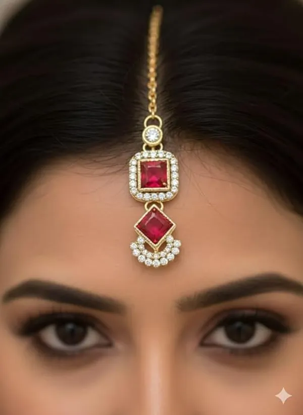 CRUSSTIQUE_GOLD�_Indian_Bridal_Necklace_Set_with_Earrings_and_Maang_Tikka,_Gold_Plated,_Traditional_Wedding_Jewellery_(Red)