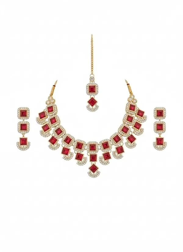 CRUSSTIQUE_GOLD�_Indian_Bridal_Necklace_Set_with_Earrings_and_Maang_Tikka,_Gold_Plated,_Traditional_Wedding_Jewellery_(Red)