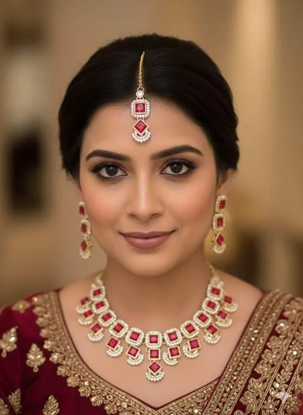 CRUSSTIQUE_GOLD�_Indian_Bridal_Necklace_Set_with_Earrings_and_Maang_Tikka,_Gold_Plated,_Traditional_Wedding_Jewellery_(Red)