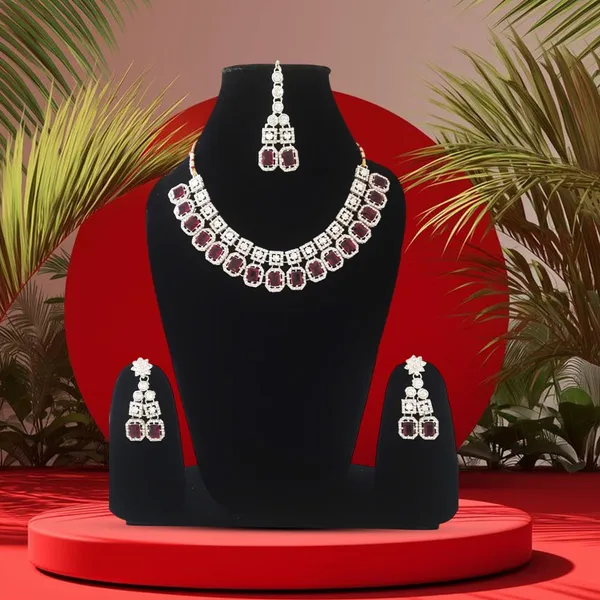 Multicolour_Elegant_Ruby_Red_Crystal_Jewelry_Set_With_Matching_Earrings,_Geometric_Pattern_Design,_Stylish_Accessory_For_Women,_Festive_&_Special_Occasion