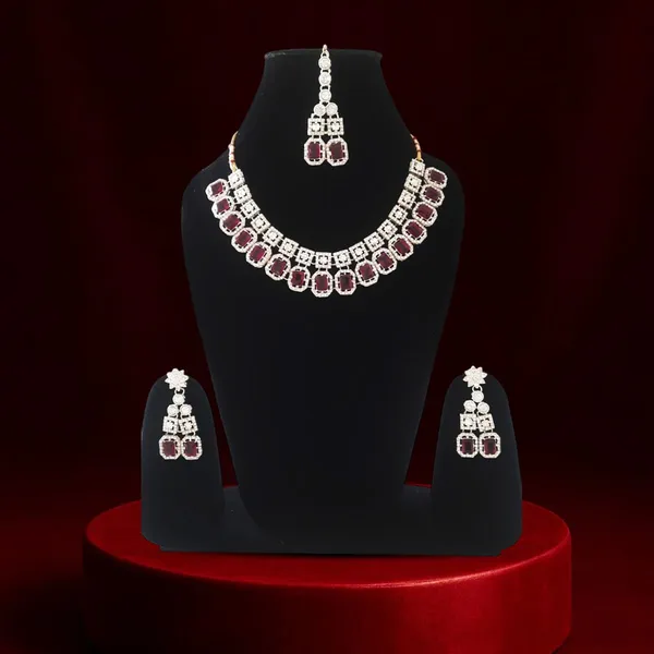 Multicolour_Elegant_Ruby_Red_Crystal_Jewelry_Set_With_Matching_Earrings,_Geometric_Pattern_Design,_Stylish_Accessory_For_Women,_Festive_&_Special_Occasion