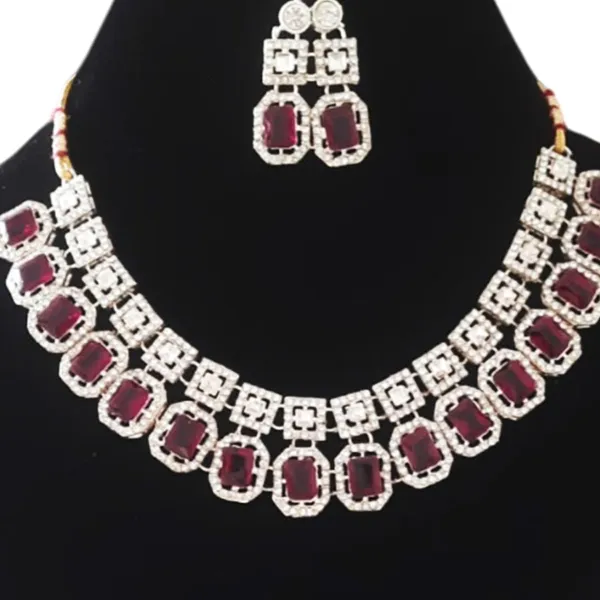 Multicolour_Elegant_Ruby_Red_Crystal_Jewelry_Set_With_Matching_Earrings,_Geometric_Pattern_Design,_Stylish_Accessory_For_Women,_Festive_&_Special_Occasion