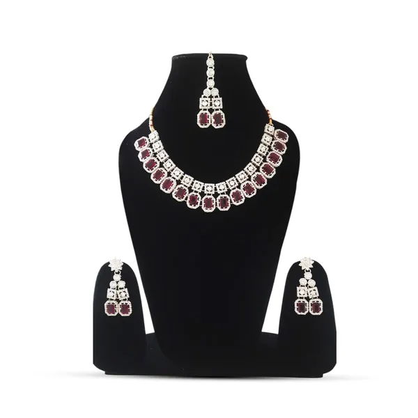 Multicolour_Elegant_Ruby_Red_Crystal_Jewelry_Set_With_Matching_Earrings,_Geometric_Pattern_Design,_Stylish_Accessory_For_Women,_Festive_&_Special_Occasion