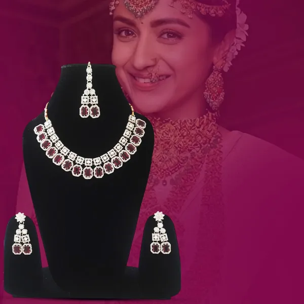 Multicolour_Elegant_Ruby_Red_Crystal_Jewelry_Set_With_Matching_Earrings,_Geometric_Pattern_Design,_Stylish_Accessory_For_Women,_Festive_&_Special_Occasion