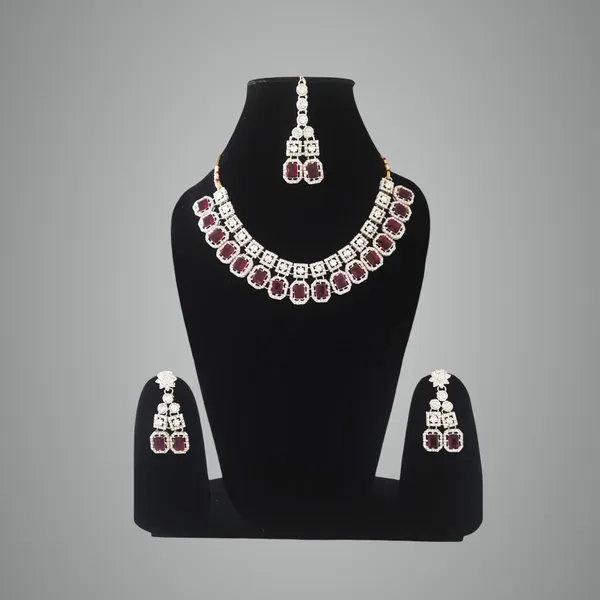 Multicolour_Elegant_Ruby_Red_Crystal_Jewelry_Set_With_Matching_Earrings,_Geometric_Pattern_Design,_Stylish_Accessory_For_Women,_Festive_&_Special_Occasion