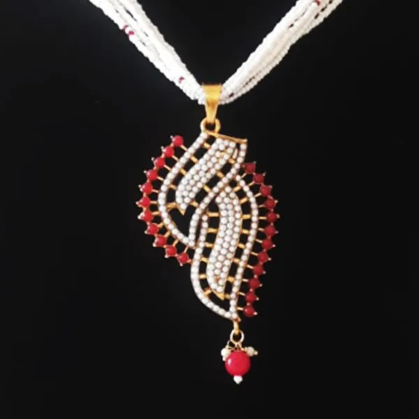 Blue_Elegant_Artificial_Jewellery_Set_For_Women_|_White_Beaded_Necklace_With_Red_Stone_Pendant_&_Matching_Earrings