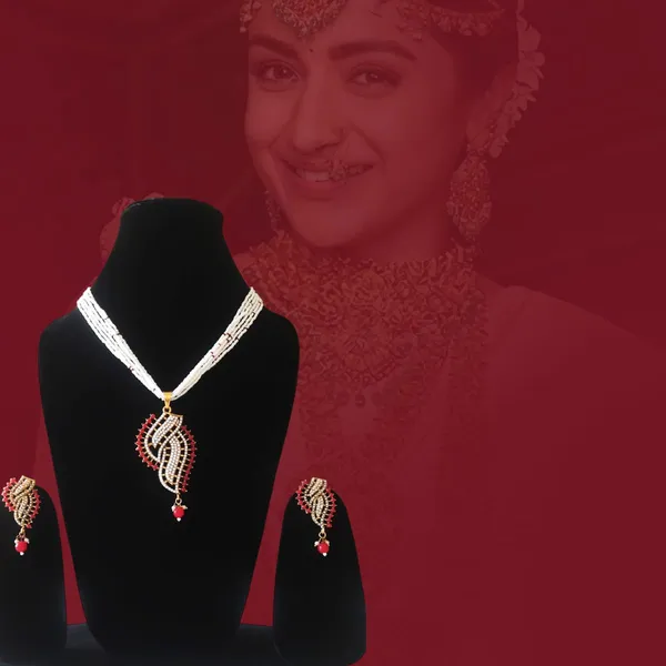 Blue_Elegant_Artificial_Jewellery_Set_For_Women_|_White_Beaded_Necklace_With_Red_Stone_Pendant_&_Matching_Earrings