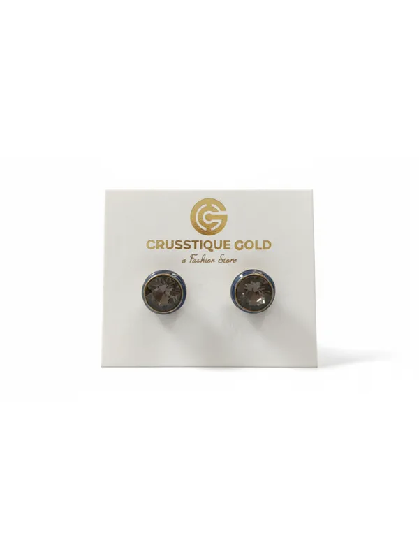 CRUSSTIQUE_GOLD_Emerald_Cut_Crystal_Stud_Earrings,_Red_and_Smoky_Grey_Stone,_Rectangular_Statement_Jewelry_(Blue)