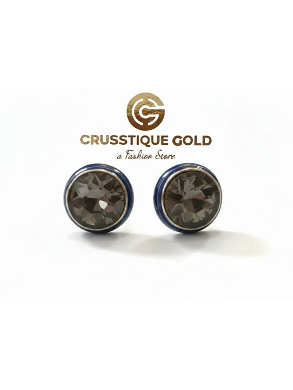 CRUSSTIQUE_GOLD_Emerald_Cut_Crystal_Stud_Earrings,_Red_and_Smoky_Grey_Stone,_Rectangular_Statement_Jewelry_(Blue)