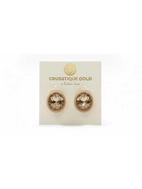 CRUSSTIQUE_GOLD_Emerald_Cut_Crystal_Stud_Earrings,_Red_and_Smoky_Grey_Stone,_Rectangular_Statement_Jewelry_(Golden)