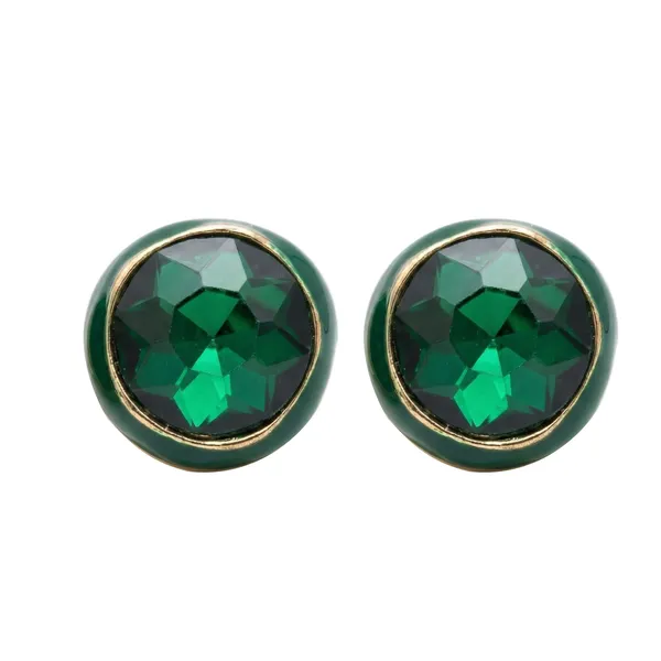 CRUSSTIQUE_GOLD_Emerald_Cut_Crystal_Stud_Earrings,_Red_and_Smoky_Grey_Stone,_Rectangular_Statement_Jewelry_(Round_Green)