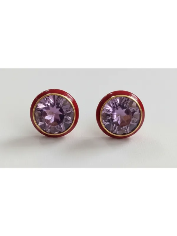 CRUSSTIQUE_GOLD_Emerald_Cut_Crystal_Stud_Earrings,_Red_and_Smoky_Grey_Stone,_Rectangular_Statement_Jewelry_(Round_Multi)