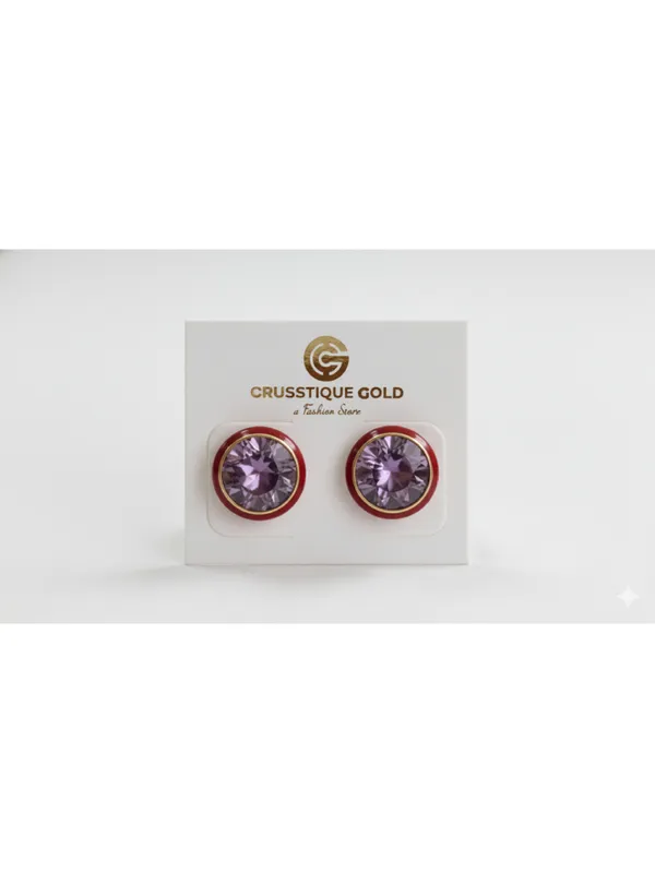 CRUSSTIQUE_GOLD_Emerald_Cut_Crystal_Stud_Earrings,_Red_and_Smoky_Grey_Stone,_Rectangular_Statement_Jewelry_(Round_Multi)