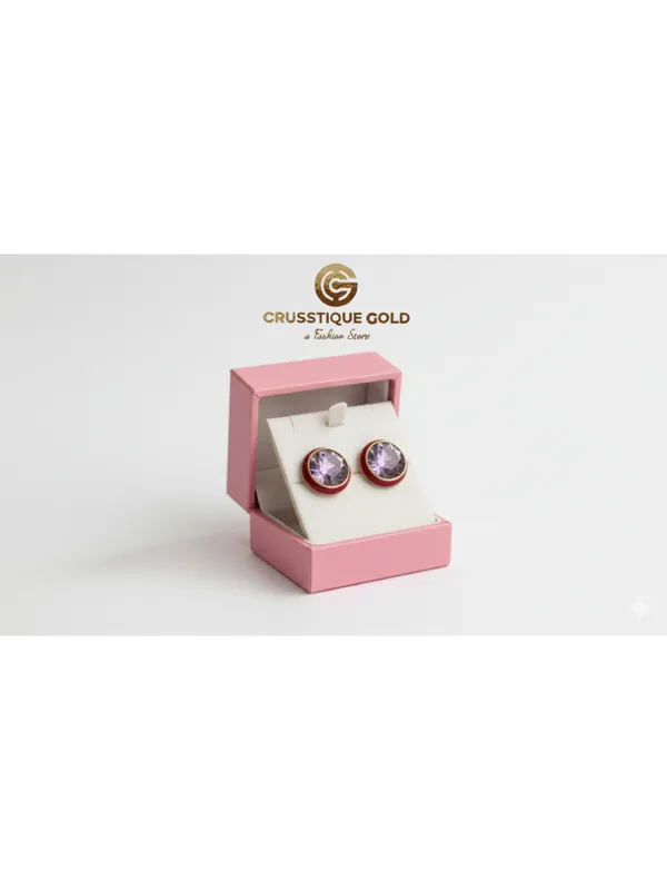CRUSSTIQUE_GOLD_Emerald_Cut_Crystal_Stud_Earrings,_Red_and_Smoky_Grey_Stone,_Rectangular_Statement_Jewelry_(Round_Multi)