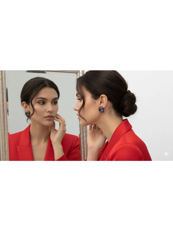 CRUSSTIQUE_GOLD_Emerald_Cut_Crystal_Stud_Earrings,_Red_and_Smoky_Grey_Stone,_Rectangular_Statement_Jewelry_(Square_Blue)