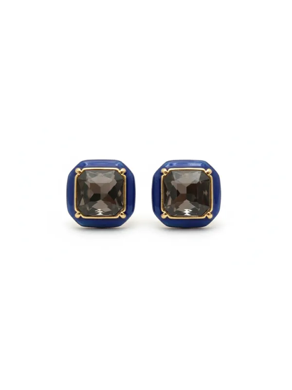 CRUSSTIQUE_GOLD_Emerald_Cut_Crystal_Stud_Earrings,_Red_and_Smoky_Grey_Stone,_Rectangular_Statement_Jewelry_(Square_Blue)