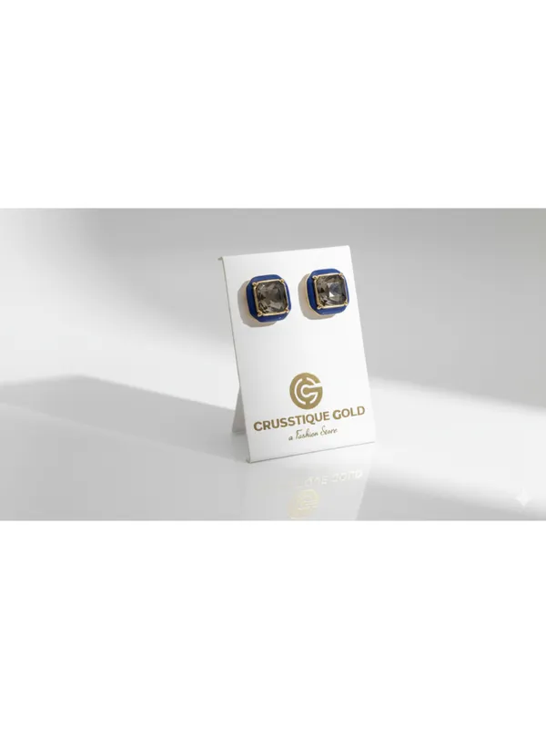 CRUSSTIQUE_GOLD_Emerald_Cut_Crystal_Stud_Earrings,_Red_and_Smoky_Grey_Stone,_Rectangular_Statement_Jewelry_(Square_Blue)