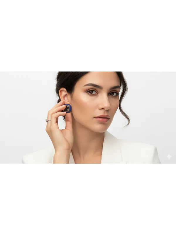 CRUSSTIQUE_GOLD_Emerald_Cut_Crystal_Stud_Earrings,_Red_and_Smoky_Grey_Stone,_Rectangular_Statement_Jewelry_(Square_Blue)