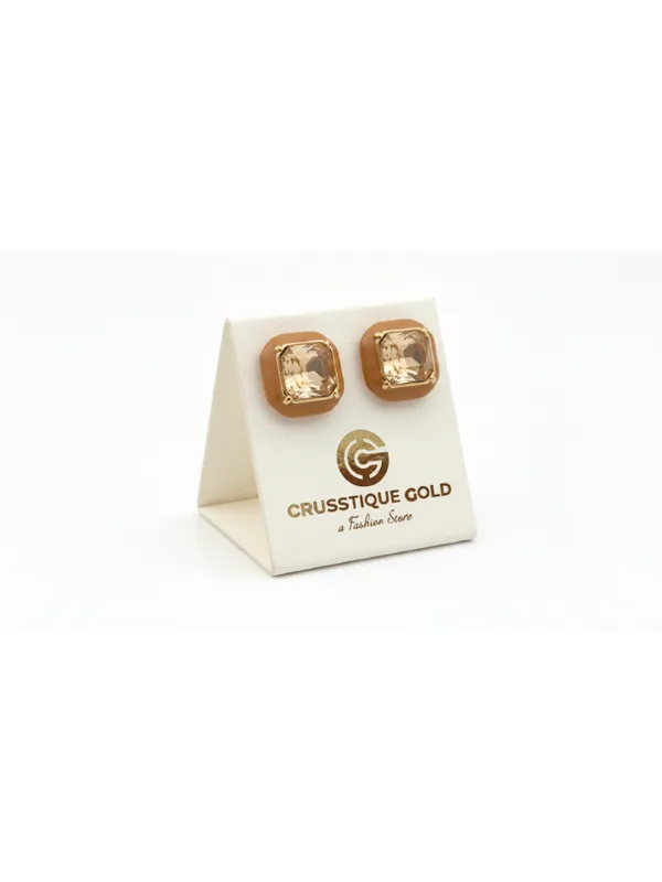 CRUSSTIQUE_GOLD_Emerald_Cut_Crystal_Stud_Earrings,_Red_and_Smoky_Grey_Stone,_Rectangular_Statement_Jewelry_(Square_Golden)