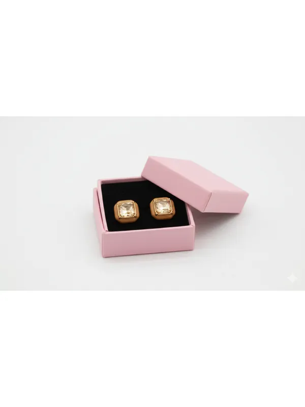 CRUSSTIQUE_GOLD_Emerald_Cut_Crystal_Stud_Earrings,_Red_and_Smoky_Grey_Stone,_Rectangular_Statement_Jewelry_(Square_Golden)