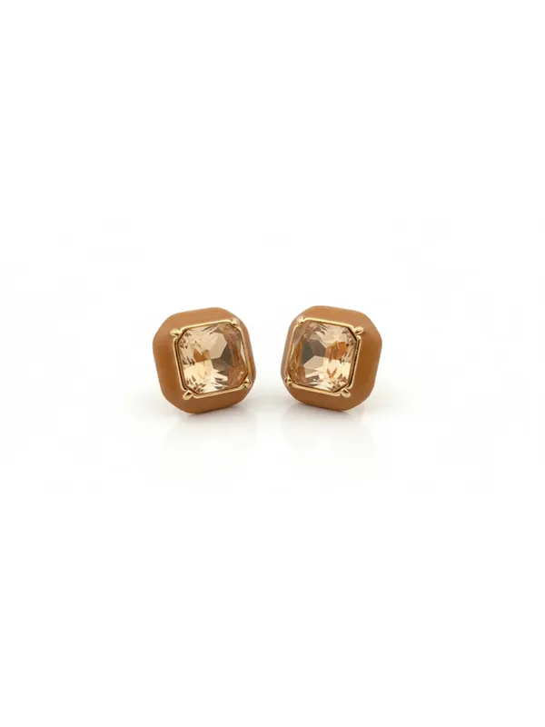 CRUSSTIQUE_GOLD_Emerald_Cut_Crystal_Stud_Earrings,_Red_and_Smoky_Grey_Stone,_Rectangular_Statement_Jewelry_(Square_Golden)