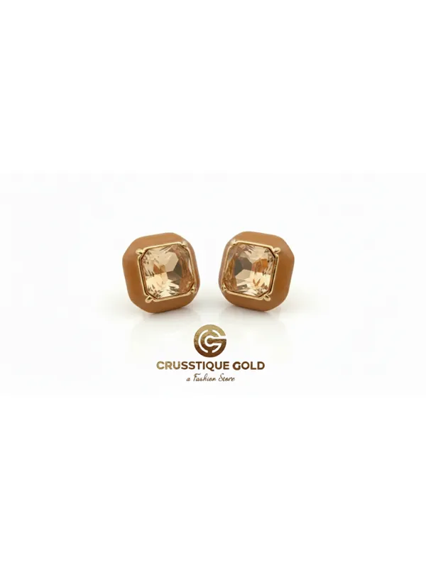 CRUSSTIQUE_GOLD_Emerald_Cut_Crystal_Stud_Earrings,_Red_and_Smoky_Grey_Stone,_Rectangular_Statement_Jewelry_(Square_Golden)