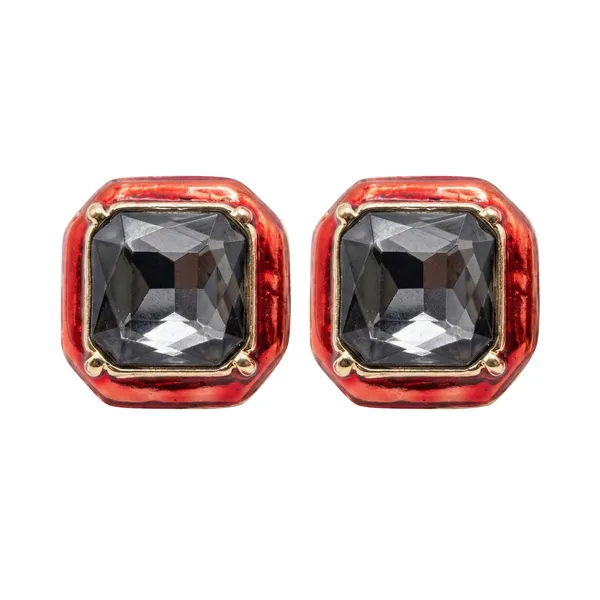 CRUSSTIQUE_GOLD_Emerald_Cut_Crystal_Stud_Earrings,_Red_and_Smoky_Grey_Stone,_Rectangular_Statement_Jewelry_(Red)