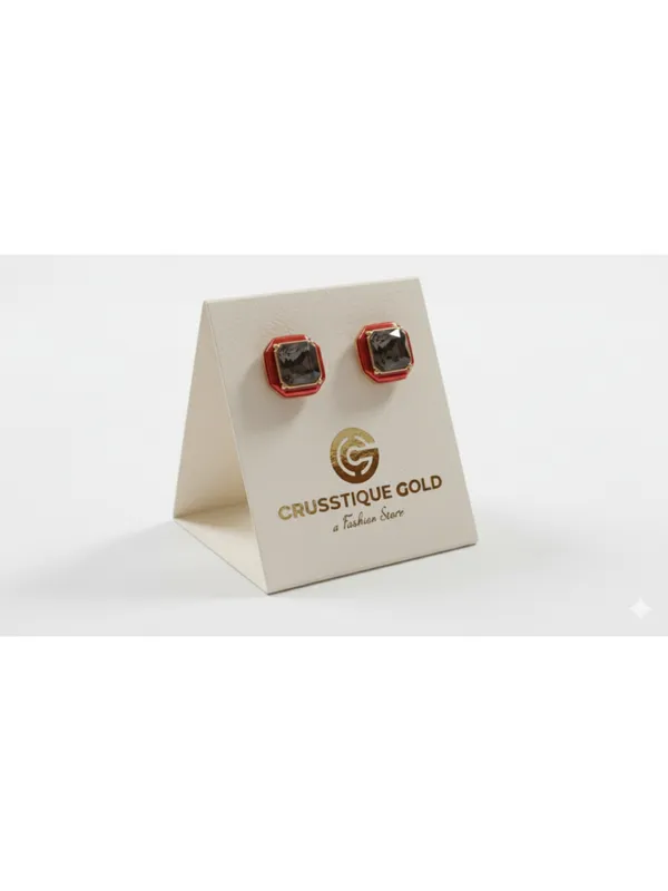 CRUSSTIQUE_GOLD_Emerald_Cut_Crystal_Stud_Earrings,_Red_and_Smoky_Grey_Stone,_Rectangular_Statement_Jewelry_(Red)