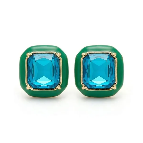 CRUSSTIQUE_GOLD�_Emerald_Cut_Crystal_Stud_Earrings,_Teal_Green_Stone,_Rectangular_Statement_Jewelry_(Square_Teal_Green)