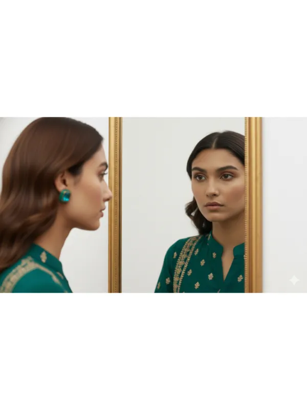 CRUSSTIQUE_GOLD_Emerald_Cut_Crystal_Stud_Earrings,_Red_and_Smoky_Grey_Stone,_Rectangular_Statement_Jewelry_(Sqaure_Teal_Green)