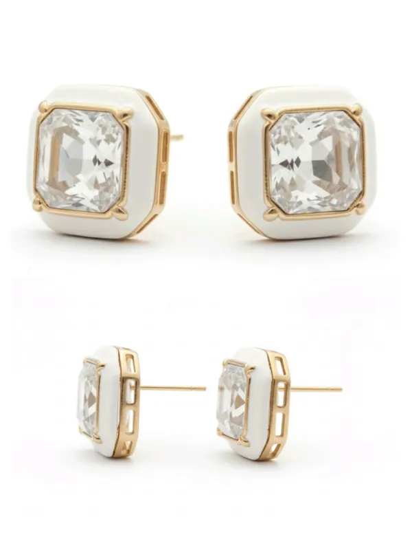 CRUSSTIQUE_GOLD_Emerald_Cut_Crystal_Stud_Earrings,_Red_and_Smoky_Grey_Stone,_Rectangular_Statement_Jewelry_(Square_White)