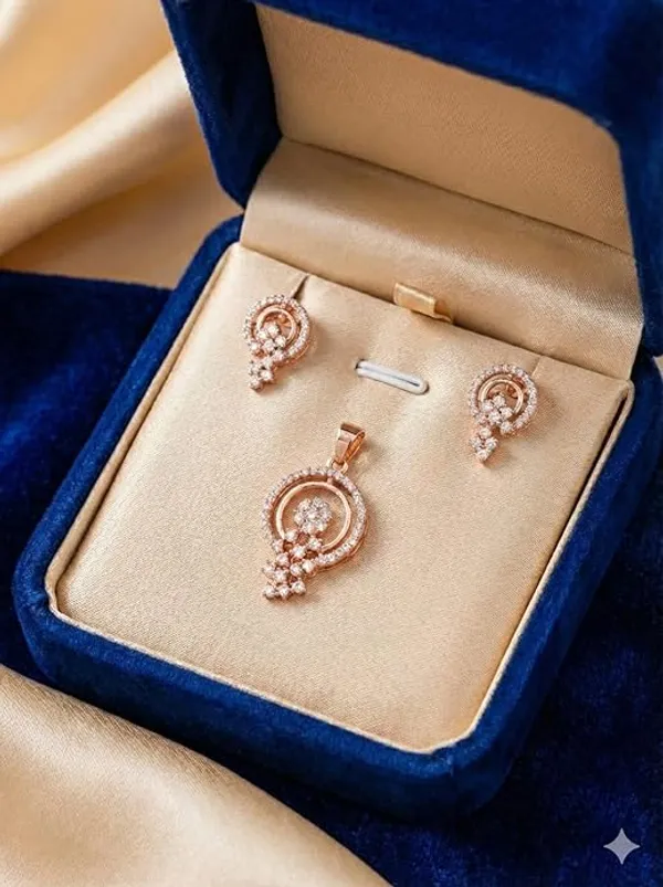 CRUSSTIQUE_GOLD�_Rose_Gold_Sunflower_Pendant_Necklace_and_Earrings_Set,_Crystal_Studded_Jewelry_Set_(Style_1)