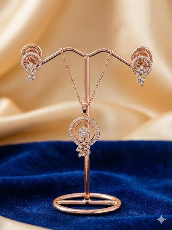 CRUSSTIQUE_GOLD�_Rose_Gold_Sunflower_Pendant_Necklace_and_Earrings_Set,_Crystal_Studded_Jewelry_Set_(Style_1)