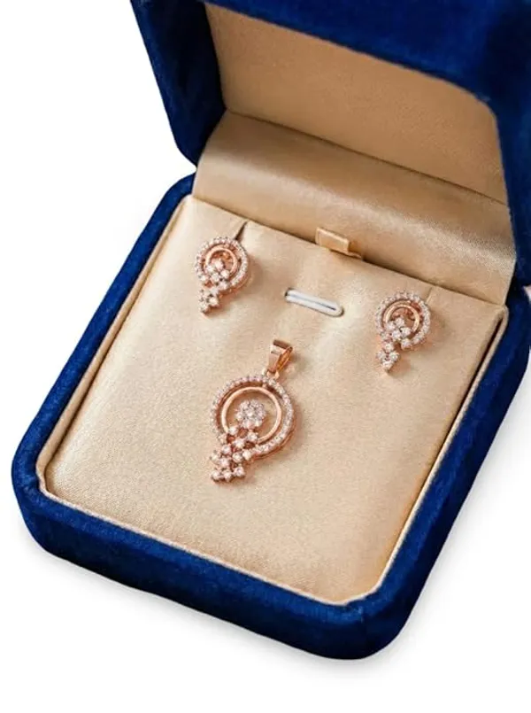 CRUSSTIQUE_GOLD�_Rose_Gold_Sunflower_Pendant_Necklace_and_Earrings_Set,_Crystal_Studded_Jewelry_Set_(Style_1)