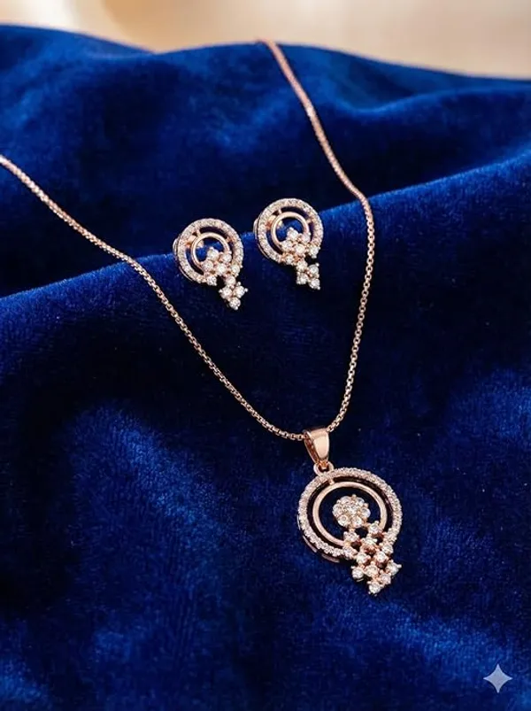 CRUSSTIQUE_GOLD�_Rose_Gold_Sunflower_Pendant_Necklace_and_Earrings_Set,_Crystal_Studded_Jewelry_Set_(Style_1)