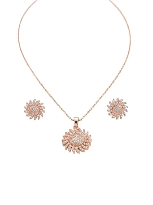 CRUSSTIQUE_GOLD�_Rose_Gold_Sunflower_Pendant_Necklace_and_Earrings_Set,_Crystal_Studded_Jewelry_Set_(Style_2)
