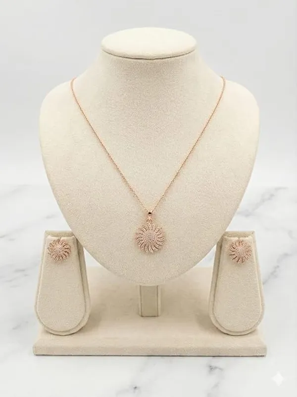 CRUSSTIQUE_GOLD�_Rose_Gold_Sunflower_Pendant_Necklace_and_Earrings_Set,_Crystal_Studded_Jewelry_Set_(Style_2)