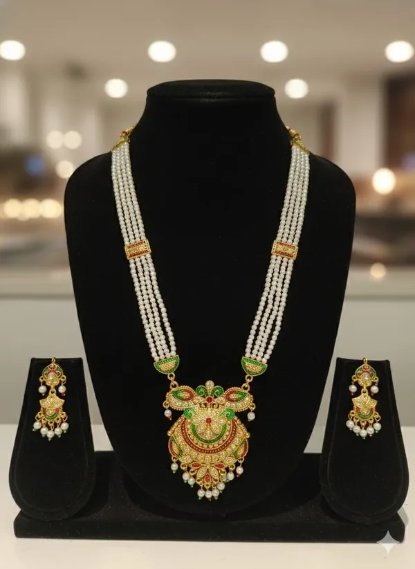 TRADITIONAL_GOLD_-PLATED_MEENAKARI_&PEARL_NECKLACE_SET_WITH_MATCHING_EARRINGS