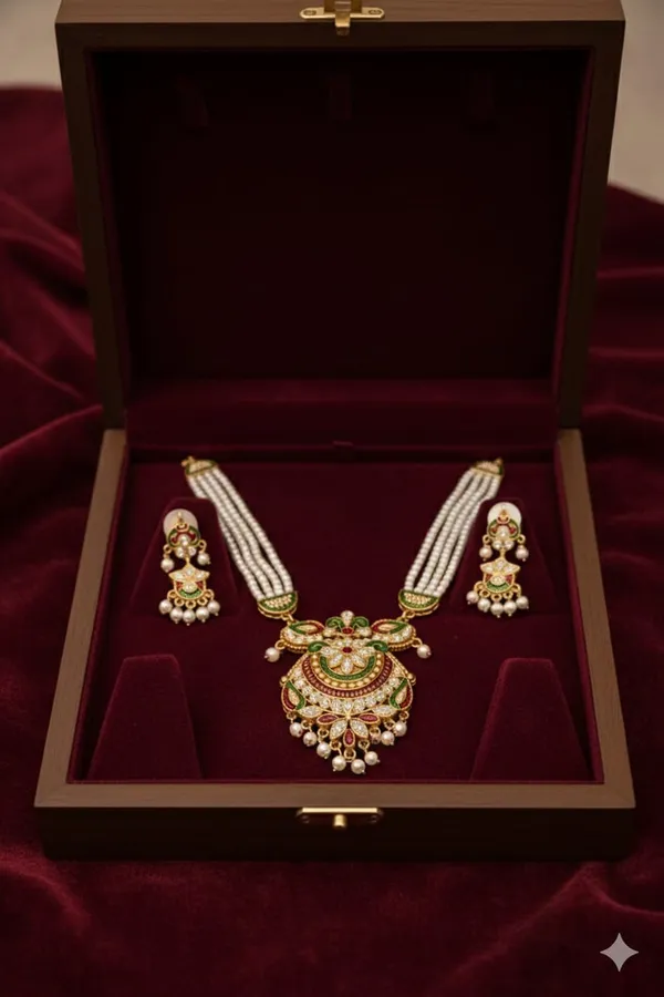 TRADITIONAL_GOLD_-PLATED_MEENAKARI_&PEARL_NECKLACE_SET_WITH_MATCHING_EARRINGS