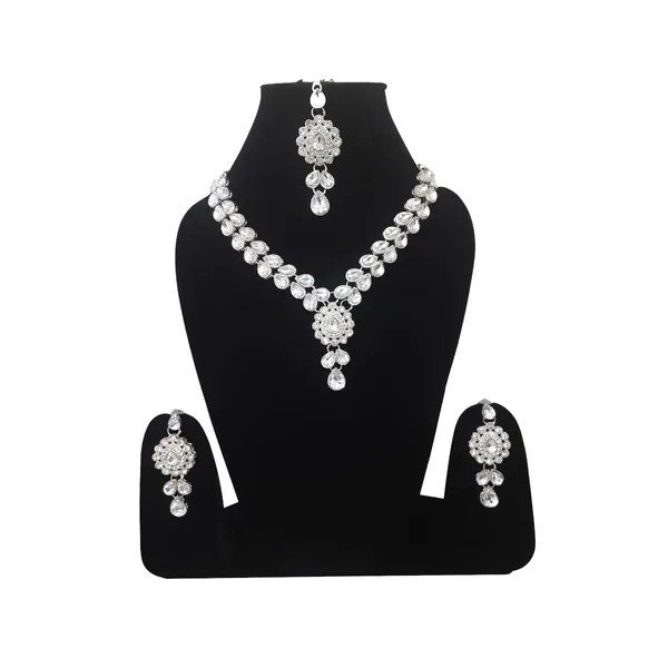 Crystal_Teardrop_Necklace_Set_With_Earrings_For_Women,_Silver-Plated_Jewellery_Set_In_White_|_Elegant_Bridal_Wedding_Necklace_And_Earring_Set