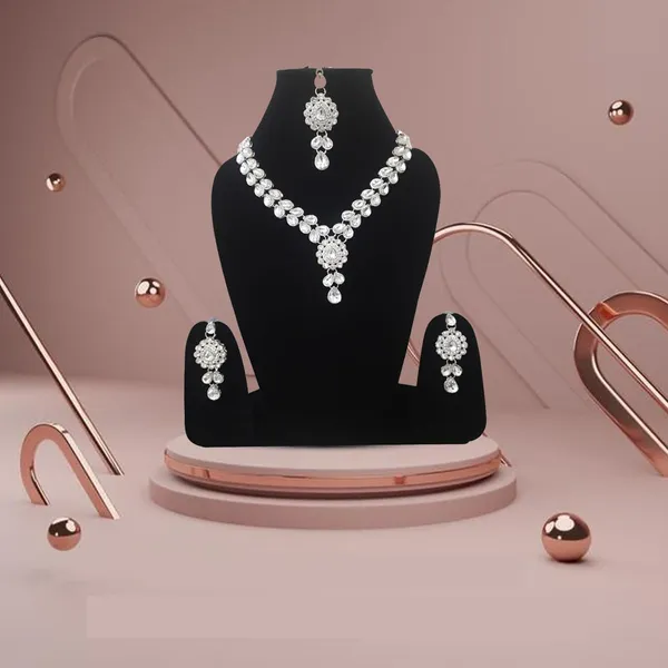 Crystal_Teardrop_Necklace_Set_With_Earrings_For_Women,_Silver-Plated_Jewellery_Set_In_White_|_Elegant_Bridal_Wedding_Necklace_And_Earring_Set