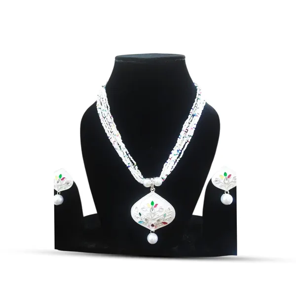 Multicolour_Artificial_Jewellery_Set_With_White_Beads_And_Pearl_Drop_Pendant_|_Elegant_Necklace_And_Earrings_For_Women,_Wedding