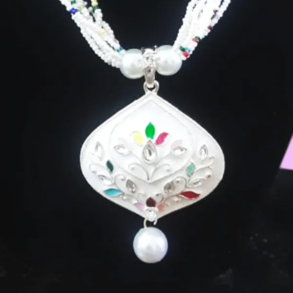 Multicolour_Artificial_Jewellery_Set_With_White_Beads_And_Pearl_Drop_Pendant_|_Elegant_Necklace_And_Earrings_For_Women,_Wedding