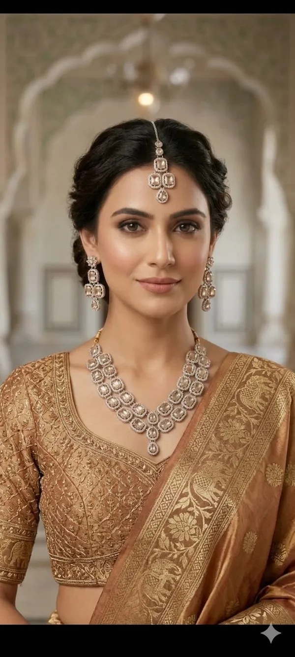 Silver_Crystal_Necklace_And_Earrings_Jewellery_Set_With_Silver-Plated_Finish_And_Ruby_Accented_Double_Layer_Design_|_Traditional_Indian_Style_Bridal_Jewellery_For_Women