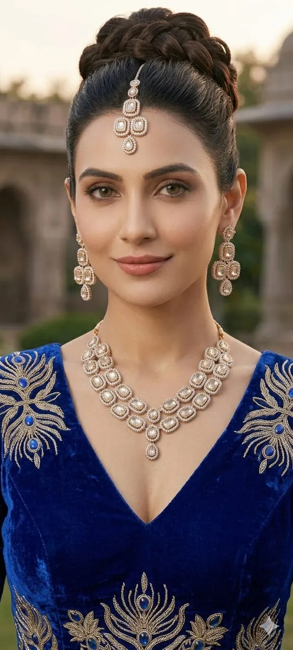 Silver_Crystal_Necklace_And_Earrings_Jewellery_Set_With_Silver-Plated_Finish_And_Ruby_Accented_Double_Layer_Design_|_Traditional_Indian_Style_Bridal_Jewellery_For_Women