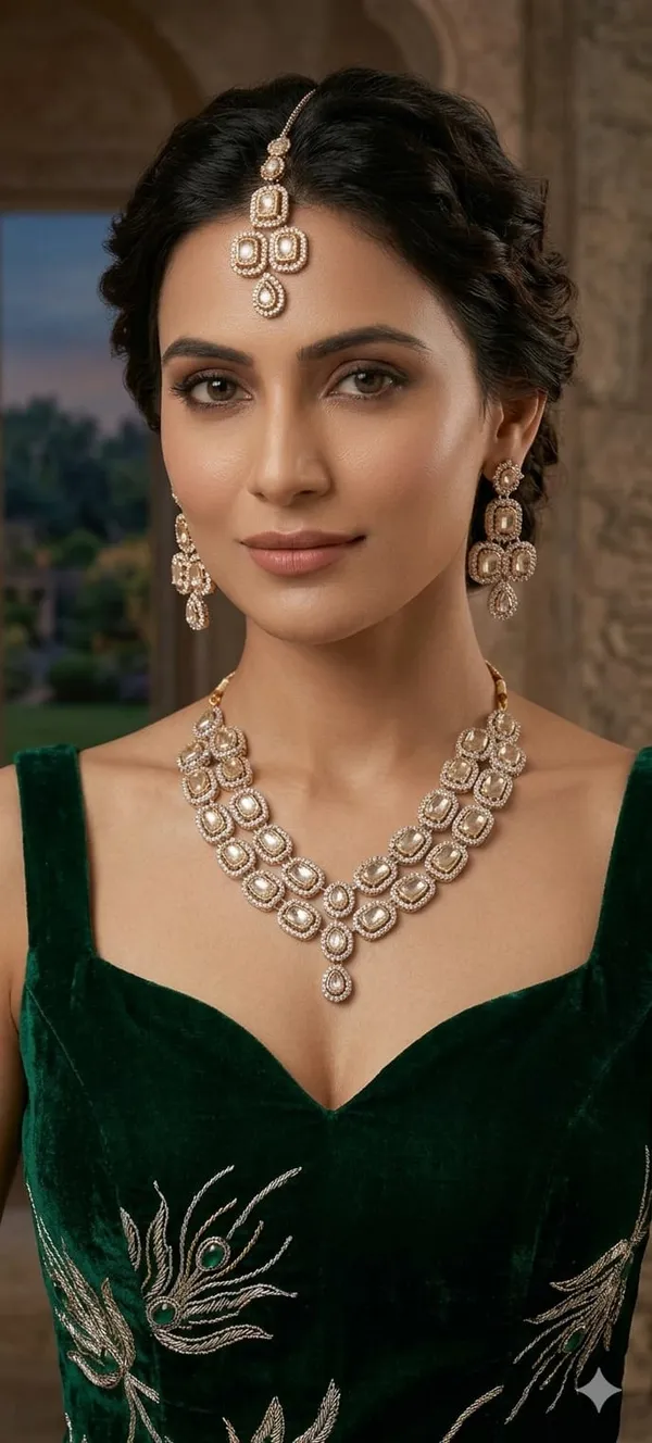 Silver_Crystal_Necklace_And_Earrings_Jewellery_Set_With_Silver-Plated_Finish_And_Ruby_Accented_Double_Layer_Design_|_Traditional_Indian_Style_Bridal_Jewellery_For_Women