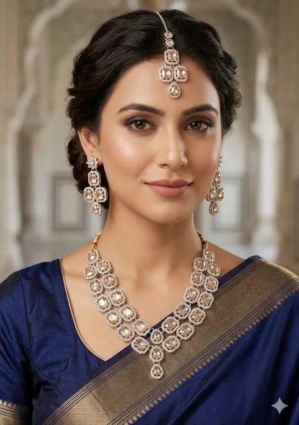 Silver_Crystal_Necklace_And_Earrings_Jewellery_Set_With_Silver-Plated_Finish_And_Ruby_Accented_Double_Layer_Design_|_Traditional_Indian_Style_Bridal_Jewellery_For_Women