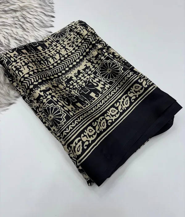 Premium_Black_Modal_Silk_Warli_Print_Saree_with_Elephant_&_Floral_Motifs