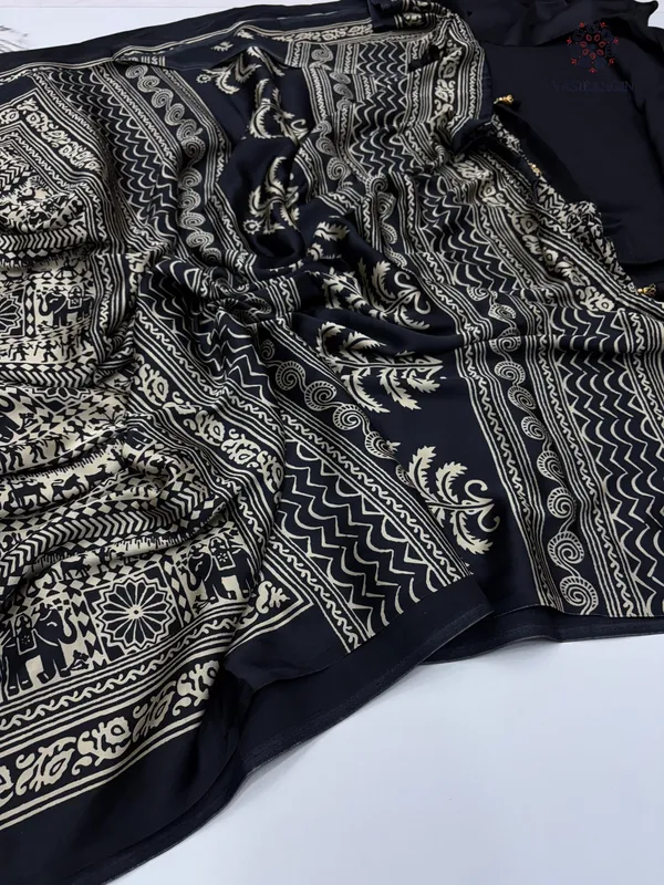 Premium_Black_Modal_Silk_Warli_Print_Saree_with_Elephant_&_Floral_Motifs