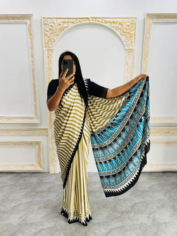 Ajrakh_Printed_Modal_Silk_Plain_Saree_With_Ajrakh_Blouse